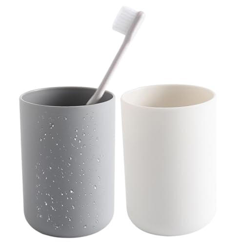 Badezimmer Zahnbürstenhalter, Kunststoff -Zahnbürstenbecher, 11 Unzen Badezimmerorganisator für mehrere Zahnbürsten, modernes Design (weiß und grau) von QmjdDymx
