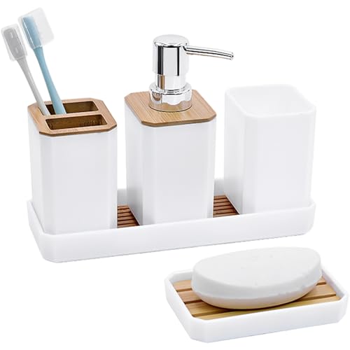 Badseife -Spender -Set, 5pcs Moderne Badezimmerseife und Zahnbürstenhalterset, Elegante weiße Zubehör für Zuhause, Wohnheim, Schlaf von QmjdDymx