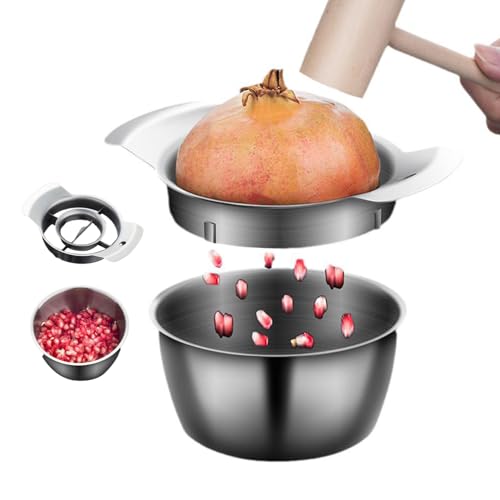 Granatapfel-Deseeder, 1 Set Granatapfelschale-Werkzeug, Edelstahl-Deseeder mit Schüssel und Holzhammer, Rutsch Samenentferner für Heimküche von QmjdDymx