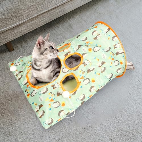 Katzentunnel für Indoor-Katzen, Katzentunnel Tasche, zusammenklappbare Katze Tunnel Bett Kaninchen Tunnel Crinkle Papier Interaktive Katze Bohrer Tasche Spielzeug für Haus Haustier Haus (grün) von QmjdDymx