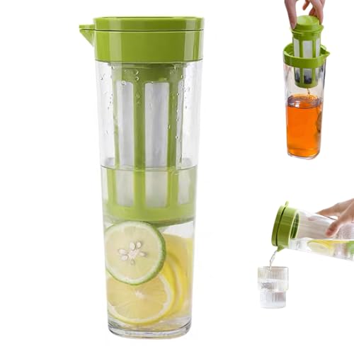 Obst-Infuser-Wasserkrug, 1, 1 l/38 Unze Wasser Infuser Pitcher, BPA-freier hitzebeständiger Obstkrug, Plastik-Eistee für Kühlschrank, Getränke von QmjdDymx
