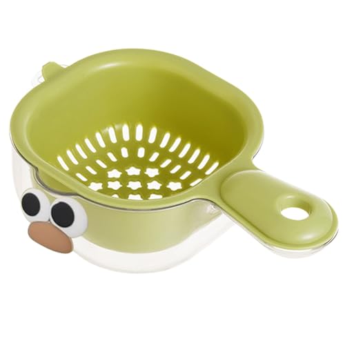 Obst -Waschschale, 2 in 1 zweischichtige Obstsiebschale, süßes Kunststoff -Gemüsewaschkorb mit Griff, stapelbares Sieb für Küche - Grün von QmjdDymx