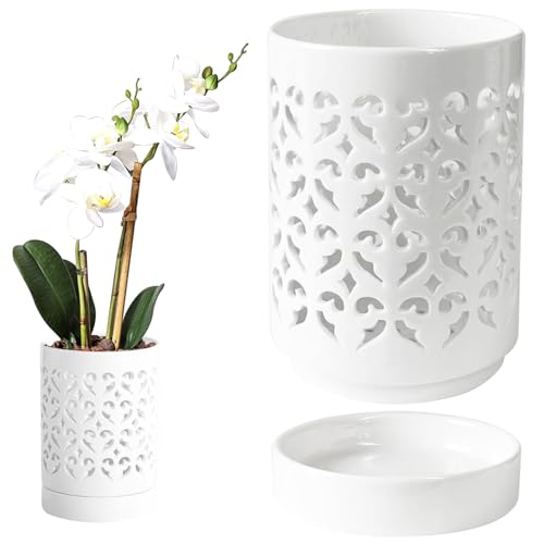 Orchideentopf mit Löchern, Keramik -Orchideen -Topf mit Entwässerungslöchern und Tablett, 4 Zoll atmungsaktive Orchideentöpfe zum Wiederholung, Orchideen -Töpfe im Innen- und Außenbereich, weiß Orchideentopf mit Löchern, Keramik -Orchideen -Topf mit Entwässerungslöchern und Tablett, 4 Zoll atmungsaktive Orchideentöpfe zum Wiederholung, Orchideen -Töpfe im Innen- und Außenbereich, weiß von QmjdDymx