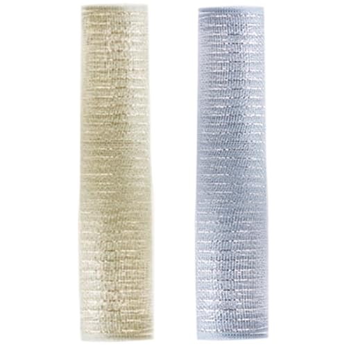 QmjdDymx 2 Rollen Weihnachten Wired Ribbon 20 Zoll x 10 Yard, Metallic Glitter Gold & Silber für DIY Weihnachtsbaum, Kränze, Girlande, Verpackung, Netzband für Weihnachtsbaum QmjdDymx 2 Rollen Weihnachten Wired Ribbon 20 Zoll x 10 Yard, Metallic Glitter Gold & Silber für DIY Weihnachtsbaum, Kränze, Girlande, Verpackung, Netzband für Weihnachtsbaum von QmjdDymx