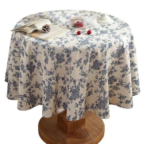 QmjdDymx Blaue Blumentischdecke, 59 Zoll Baumwoll Vintage Blaues Blumentischtuch, waschbarer Tischabdeckung für Küchen -Esszimmer, Picknick, Restaurant von QmjdDymx