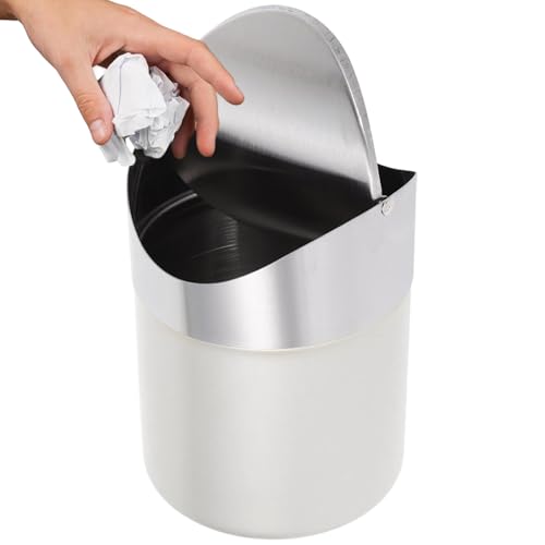 QmjdDymx Desktop-Mülleimer, 5x6, 5 Zoll Edelstahl Desktop-Küchenmüll, kleiner Müllbehälter mit Schwungdeckel für Zuhause, Auto, Büro, rostfrei von QmjdDymx