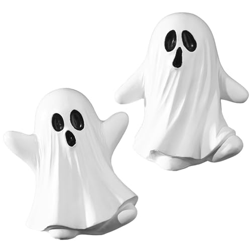 QmjdDymx Ghost Halloween Dekor, 2pcs Ghost Figuren Harz gruselig Halloween Dekor für Couchtisch Mittelstücke Regal Mantel Display, Mini -Figuren von QmjdDymx