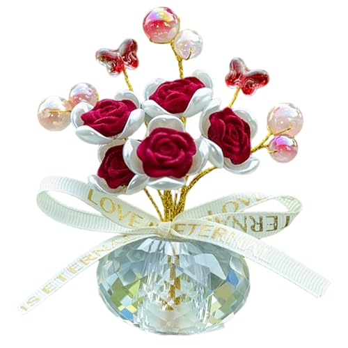 QmjdDymx Glasblumen, Kristall Rosenblume Figur 3x2x4, Elegante dekorative Rose mit Steckdose für Autokabinen, Hochzeit, Heimtafel von QmjdDymx