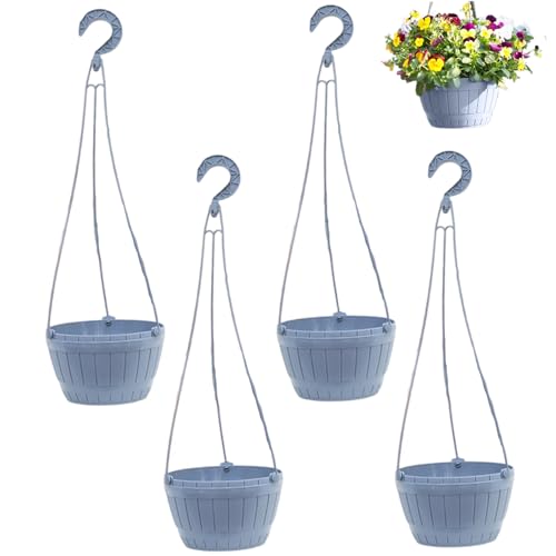 QmjdDymx Hängende Töpfe für Pflanzen im Freien, 4PCS -Plastikhänge mit Entwässerungslöchern und Haken, Innenkörbe für Gartenbalkon, grau von QmjdDymx