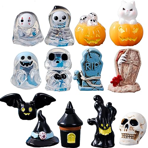 QmjdDymx Halloween-Miniaturfiguren, 13 kleine Halloween-Dekorationen, Mini-Dorf-Grabsteine, Kürbisschädel, Köpfe, Miniatur-Halloween-Gartenlandschaft für Hofgarten-Außendekoration von QmjdDymx