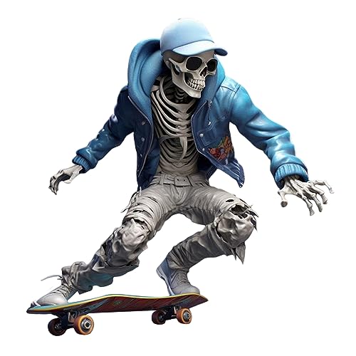 QmjdDymx Halloween-Schädel-Dekorationen, Coole Skelett-Figuren, Harz, Halloween-Ornamente, Skateboard, Coole Bürodekoration, 2023, kleine Totenkopf-Skelett-Dekoration, Kunsthandwerk von QmjdDymx