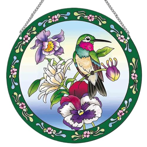 QmjdDymx Hummingbird Sun Catcher, 6 Hummingbird Buntglas, lebendiges Acrylblumen -Design - Innen-/Außenhängefensterdekor (kleine Größe) von QmjdDymx