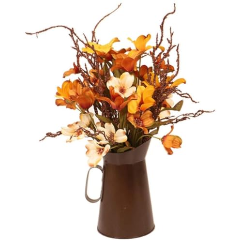 QmjdDymx Künstliche Herbstblumen, falsche Herbstblumen Blumensträuße mit Vintage Metall Pitcher Vase handgefertigte Seidenblumenarrangements für Home Bauernhausdekoration QmjdDymx Künstliche Herbstblumen, falsche Herbstblumen Blumensträuße mit Vintage Metall Pitcher Vase handgefertigte Seidenblumenarrangements für Home Bauernhausdekoration von QmjdDymx