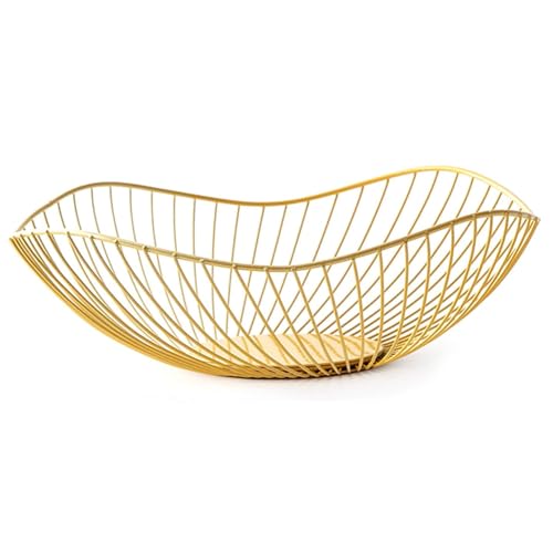 QmjdDymx Metallfruchtschale, Eisendrahtfruchtschale, nicht rutschfeiner minimalistischer starker Lastkorb, goldbeschichtete Schweißneigung Design mit Entleerung für Süßigkeiten, Snack, Gemüse, Gemüse von QmjdDymx