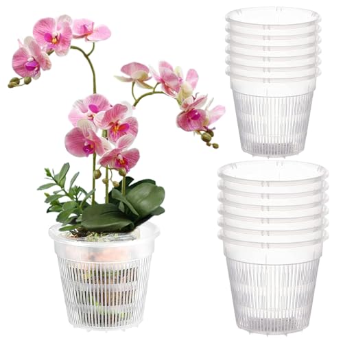 QmjdDymx Orchideentöpfe mit Löchern, 12 pcs klare Orchideetöpfe mit Löchern, 5, 5 & 4, 3 atmungsaktive geschlitzte Pflanze zum Wiederholung, Plastikblütentopf für den Innenraum im Freien von QmjdDymx