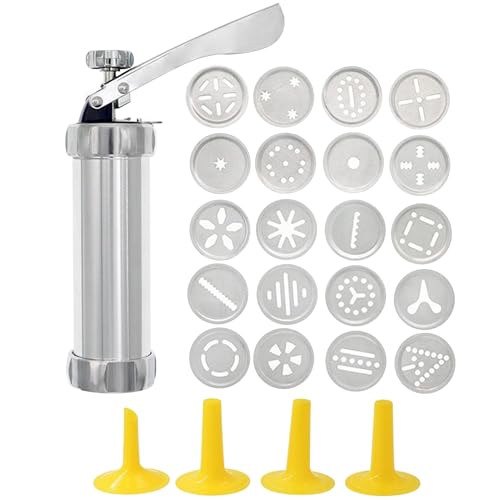 QmjdDymx Plätzchenpresse, Edelstahl Plätzchenpresse zum Backen Plätzchenpresse Pistole mit 20 Scheiben und 4 Düsen Einfache Plätzchenform für DIY Plätzchen Maker und Dekoration von QmjdDymx