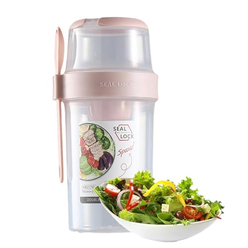 QmjdDymx Salatglas, tragbarer Salat Shaker Cup mit Dressinghalter, 2-Layer-Obst-Gemüsebehälter für frisches Mittagessen unterwegs, Größe L von QmjdDymx