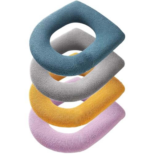 QmjdDymx Toilettensitz erwärmert, 4 Packung Strick -Toilettensitzabdeckungen, weiche warme wärmere Abdeckungen für Winterkomfort, elastisches Set von QmjdDymx