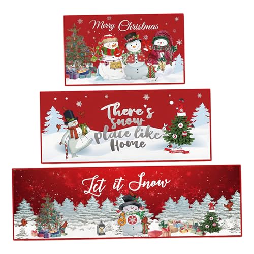 QmjdDymx Weihnachtskitchenteppichset 3, Schneemann & Baum Nicht rutschfest absorbierende Matten für Zuhause, Tür, Flur, Weihnachtsdekoration, Weihnachtsküchendekoration von QmjdDymx