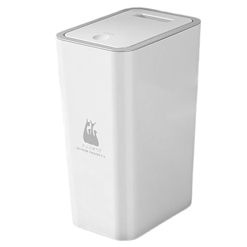 QmjdDymx Weißer Badezimmerbehälter, Badezimmerbehälter 10L Plastik Weißer Badezimmerbehälter mit Pressetyp Deckel und eingebauter Rillengriff Mülleimer für Küchenbüro Badezimmer von QmjdDymx
