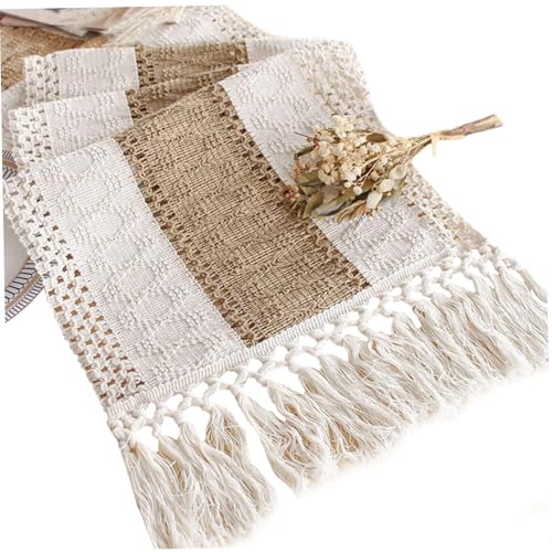 Rustikaler Tischläufer, 71-Zoll-Boho-Tischläufer mit Quasten, rustikaler Hohlboden, Baumwollwäsche für Wohnzimmer Kommode Hochzeit Rustikaler Tischläufer, 71-Zoll-Boho-Tischläufer mit Quasten, rustikaler Hohlboden, Baumwollwäsche für Wohnzimmer Kommode Hochzeit von QmjdDymx