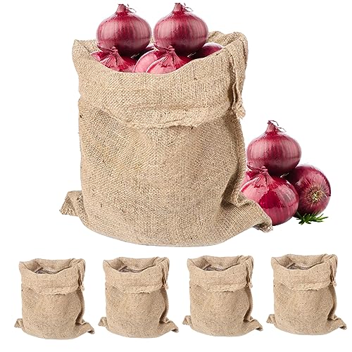 Sackleinen, 5 Stück natürliche Jute-Kartoffelsäcke zur Aufbewahrung, 40 x 60 cm, robuster und langlebiger Kartoffelsack, Gemüseaufbewahrung, Sandsäcke für Kaffeebohnen, Pflanzbeutel, reißfest von QmjdDymx