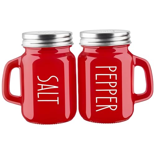 Salz- und Pfefferschüttler, rotes Salz- und Pfefferschüttler, 120 ml Glasschüttler mit kleinem Griff Edelstahldeckel, moderne süße Küchentheke Dekor von QmjdDymx