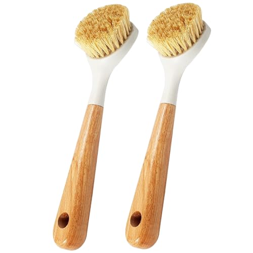 Schalepinsel mit Griff, 2pcs Geschirrpinsel mit Griff, Nylon -Peeling mit Holz und Hangloch, Reinigung für Geschirr, Töpfe, Waschbecken von QmjdDymx