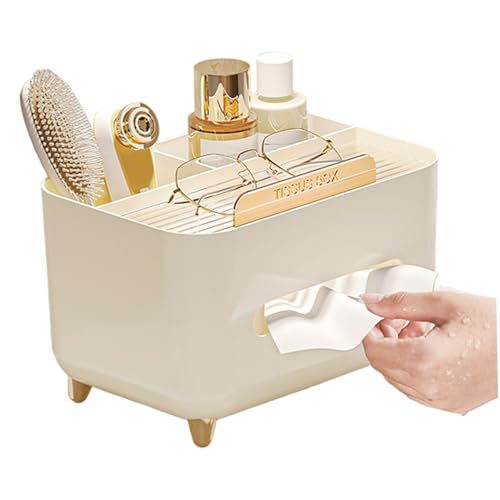 Tissue -Box -Abdeckung, Multifunktions -Tissue -Box -Abdeckung mit Abstellfächern, stilvoller Fernbedienungshalter für Wohnzimmer, Schlafzimmer, Büro, Beige von QmjdDymx