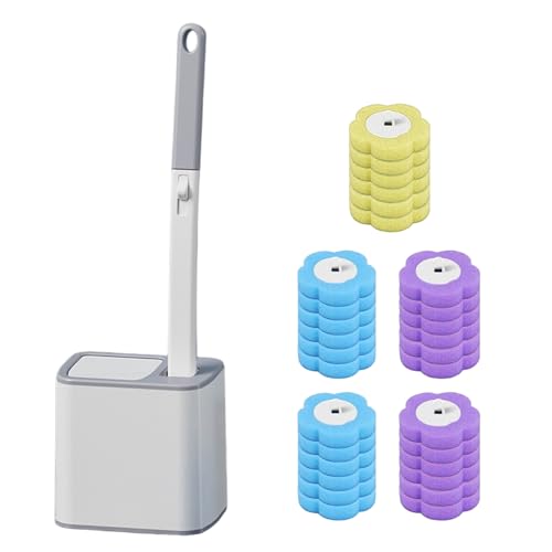 Toilettenbürste und Halterset, Einweg-Toilettenbürste-Set mit 30 Nachfüllkissen, 360-Grad-Reinigung für Badewanne, Spüle, Waschbecken von QmjdDymx