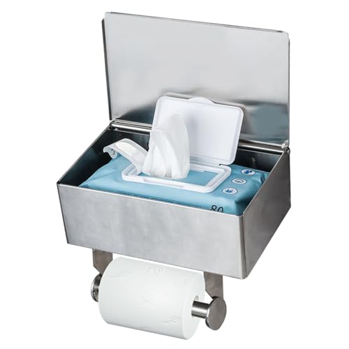 Toilettenpapierhalterschachtel, wandmontierte Toilettenpapierhalter mit Regal, stahlbebstem wasserdichtem Rack mit Wischlager von QmjdDymx