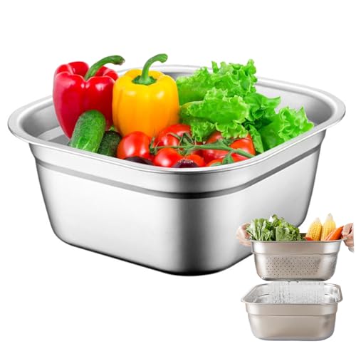 Waschbecken, große Kapazität Edelstahlschale Wanne, gerollte Kantenstapelwaschbecken für Küchenspüle, Obst, Gemüse, kein Abflussloch Waschbecken, große Kapazität Edelstahlschale Wanne, gerollte Kantenstapelwaschbecken für Küchenspüle, Obst, Gemüse, kein Abflussloch von QmjdDymx