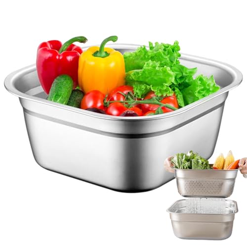 Waschbecken, große Kapazität Edelstahlschale Wanne, gerollte Kantenstapelwaschbecken für Küchenspüle, Obst, Gemüse, mit Abflussloch Waschbecken, große Kapazität Edelstahlschale Wanne, gerollte Kantenstapelwaschbecken für Küchenspüle, Obst, Gemüse, mit Abflussloch von QmjdDymx