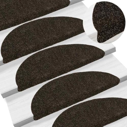 Qnhdfrt 10 Stufenmatten Selbstklebend 56x17 cm Dunkelbraun Halbrund Modernes Design Robustes PP Nadelvlies rutschfest & Leise für Flur Küche Wendeltreppe von Qnhdfrt
