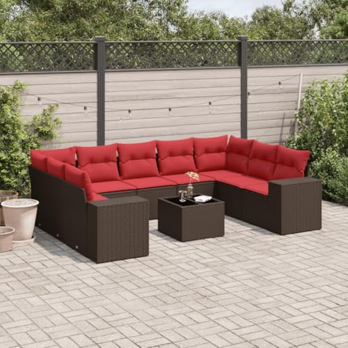 Qnhdfrt 10-TLG Gartenmöbel Set Braun Polyrattan Eckbank Mittelbank Armsofa mit Glastisch Abnehmbare Kissen platzsparend für Balkon Garten Terrasse Qnhdfrt 10-TLG Gartenmöbel Set Braun Polyrattan Eckbank Mittelbank Armsofa mit Glastisch Abnehmbare Kissen platzsparend für Balkon Garten Terrasse von Qnhdfrt