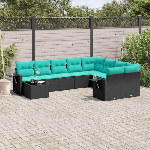 Qnhdfrt 10-TLG Gartensofa Set Schwarz Polyrattan mit Klapptisch Gartentisch 55x55 cm gepolsterte Blaue Kissen Sitzgruppe Outdoor für Balkon Terrasse Garten Qnhdfrt 10-TLG Gartensofa Set Schwarz Polyrattan mit Klapptisch Gartentisch 55x55 cm gepolsterte Blaue Kissen Sitzgruppe Outdoor für Balkon Terrasse Garten von Qnhdfrt