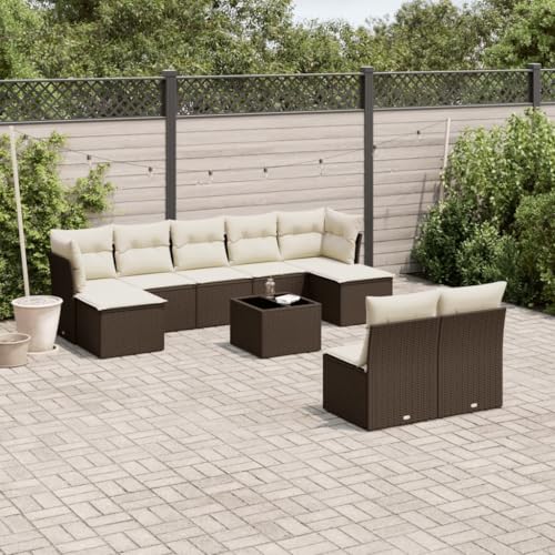 Qnhdfrt 10-TLG. Garten Sofagarnitur Set Braun PE Rattan mit Kissen Stauraum und Glas Tisch für Terrasse Balkon Garten Qnhdfrt 10-TLG. Garten Sofagarnitur Set Braun PE Rattan mit Kissen Stauraum und Glas Tisch für Terrasse Balkon Garten von Qnhdfrt