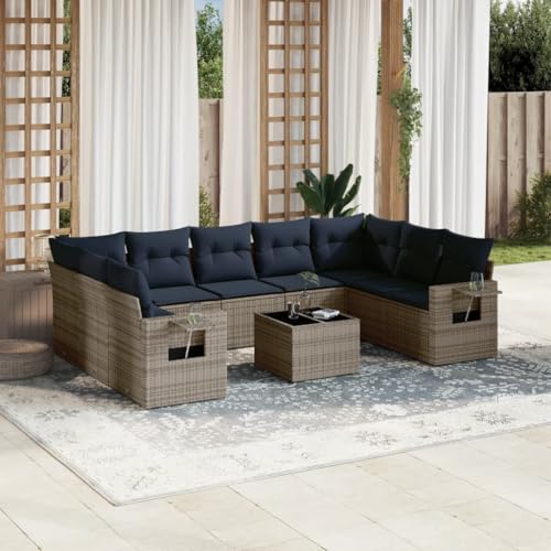 Qnhdfrt 10-Teiliges Gartensofa Set Grau 110 kg Belastbar Polyrattan Sitzgruppe Outdoor mit Glasplatte und klappbarem Beistelltisch für Garten Terrasse Balkon Qnhdfrt 10-Teiliges Gartensofa Set Grau 110 kg Belastbar Polyrattan Sitzgruppe Outdoor mit Glasplatte und klappbarem Beistelltisch für Garten Terrasse Balkon von Qnhdfrt