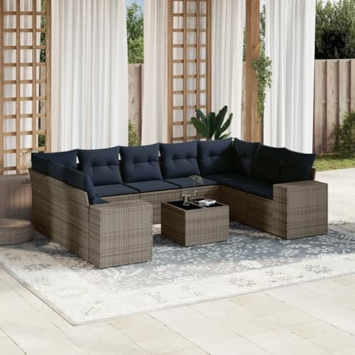 Qnhdfrt 10-Teiliges Gartensofa Set Grau Polyrattan Balkonmöbel Outdoor Lounge Sitzgruppe mit Glastisch 62x62 cm Modernes Design Robust für Garten Terrasse Balkon Qnhdfrt 10-Teiliges Gartensofa Set Grau Polyrattan Balkonmöbel Outdoor Lounge Sitzgruppe mit Glastisch 62x62 cm Modernes Design Robust für Garten Terrasse Balkon von Qnhdfrt