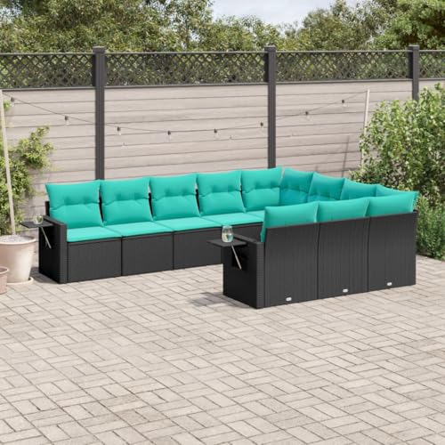 Qnhdfrt 10-Teiliges Gartensofa Set PE-Rattan Schwarz mit Blauer Polsterung Modular Klappbare Beistelltische 110 kg Robust für Garten Terrasse Balkon Qnhdfrt 10-Teiliges Gartensofa Set PE-Rattan Schwarz mit Blauer Polsterung Modular Klappbare Beistelltische 110 kg Robust für Garten Terrasse Balkon von Qnhdfrt