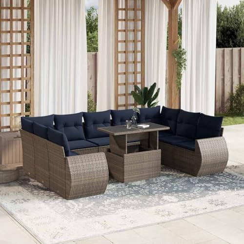 Qnhdfrt 10-Teiliges Gartensofa-Set grau Polyrattan mit höhenverstellbarem Tisch und waschbaren Kissen Modular Sitzgruppe für Balkon Terrasse und Garten Qnhdfrt 10-Teiliges Gartensofa-Set grau Polyrattan mit höhenverstellbarem Tisch und waschbaren Kissen Modular Sitzgruppe für Balkon Terrasse und Garten von Qnhdfrt