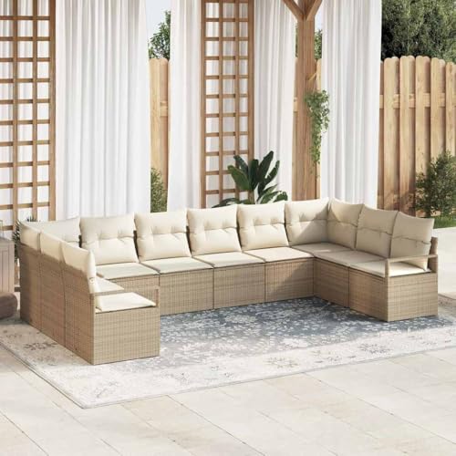 Qnhdfrt 10 teiliges Garten Sofa Set Beige Poly Rattan Modular Outdoor Lounge Sitzgruppe mit Kissen für Terrasse Balkon von Qnhdfrt