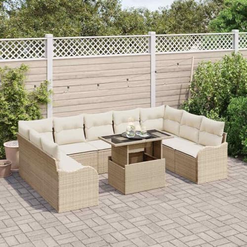 Qnhdfrt 10 teiliges Garten Sofa Set Beige aus Poly Rattan mit Kissen und Glastisch für Outdoor Lounge Qnhdfrt 10 teiliges Garten Sofa Set Beige aus Poly Rattan mit Kissen und Glastisch für Outdoor Lounge von Qnhdfrt