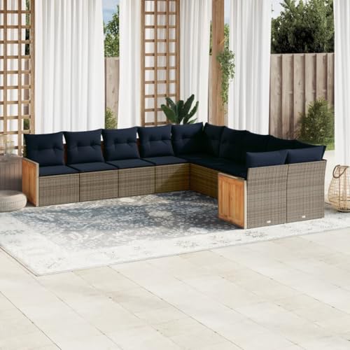 Qnhdfrt 10-teiliges Gartenmöbel Set Polyrattan Lounge Sofa Grau Marineblau 62x62x69 cm Sitzgruppe Outdoor Balkon Terrassenmöbel modular platzsparend für Garten Balkon Terrasse von Qnhdfrt