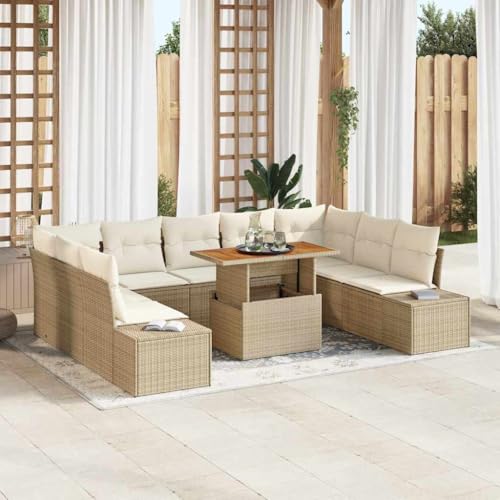 Qnhdfrt 10 teiliges Gartensofa Set Beige aus Poly Rattan mit Kissen und Stauraum Modulares Design für Terrasse Garten und Balkon von Qnhdfrt