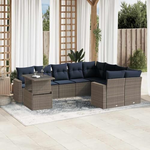 Qnhdfrt 10-teiliges Gartensofa Set Polyrattan grau inkl. höhenverstellbarem Gartentisch aus Glas & Marineblauen Sitzkissen modular für kleine Balkone Terrassen und Gärten Qnhdfrt 10-teiliges Gartensofa Set Polyrattan grau inkl. höhenverstellbarem Gartentisch aus Glas & Marineblauen Sitzkissen modular für kleine Balkone Terrassen und Gärten von Qnhdfrt