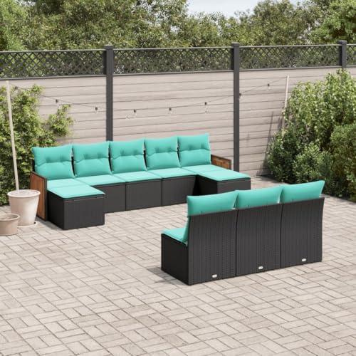 Qnhdfrt 10-teiliges Gartensofa-Set Schwarz aus wetterfestem Polyrattan mit abnehmbaren Kissen 55x55 cm Sitzfläche modulare Gartenlounge klein für Balkon Terrasse und Garten Qnhdfrt 10-teiliges Gartensofa-Set Schwarz aus wetterfestem Polyrattan mit abnehmbaren Kissen 55x55 cm Sitzfläche modulare Gartenlounge klein für Balkon Terrasse und Garten von Qnhdfrt