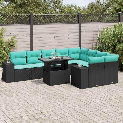 Qnhdfrt 10-teiliges Gartensofa Set aus Schwarzem Polyrattan mit Höhenverstellbarem Glastisch, 9+11 Kissen, Modular für Balkon, Terrasse & Garten Qnhdfrt 10-teiliges Gartensofa Set aus Schwarzem Polyrattan mit Höhenverstellbarem Glastisch, 9+11 Kissen, Modular für Balkon, Terrasse & Garten von Qnhdfrt
