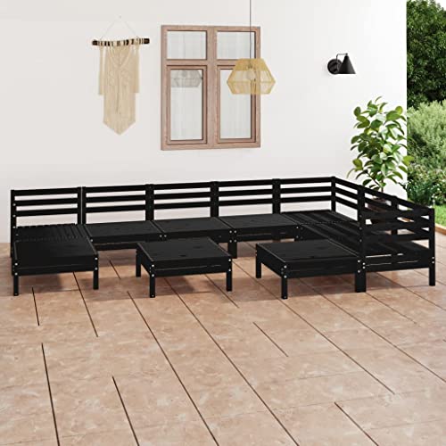 Qnhdfrt 10 teiliges Lounge Set Outdoor aus massivem Kiefernholz Schwarz für Garten Terrasse Balkon mit Eck Sofa und Hocker von Qnhdfrt