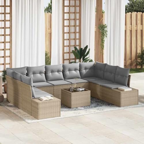 Qnhdfrt 10-teiliges Outdoor Sofa Set Ecksofa mit Tisch Grau Beige Modernes Design aus Polyethylen Rattan für Garten Terrasse Balkon von Qnhdfrt